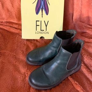 Green leather Chelsea boots by Fly London, EU size 38, US size 7.5